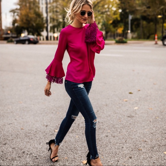 Blouse with lace trim sleeves - Picture 4 of 4